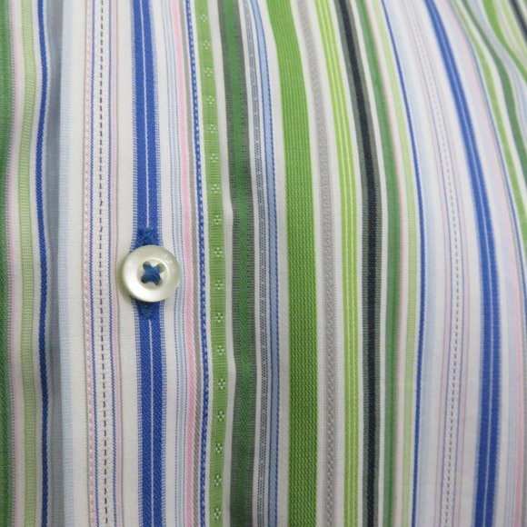 Thomas Dean Blue Green Stripe Flip Cuff Shirt XL - Picture 6 of 8